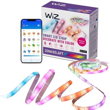 WiZ RGBIC LED Lightstrip - 20 m, 16 Mio. Farben + Weißtöne, dynamische Lichtszenen, verbindet sich mit Ihrem WLAN, Sprach- / App-Steuerung, funktioniert mit Google Home, Alexa und HomeKit