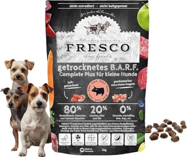 Fresco Trockenbarf Complete Plus Rind | 1 kg | Trockenbarf für Kleine Hunde | Bestehend aus reinem Muskelfleisch, Innereien und Calcium-Knochen vom Rind sowie Obst, Gemüse und Öl
