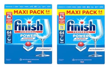 Finish Power Classic Spülmaschinentabs, Maxi Pack, 128 Finish Tabs (2 x 64 Tabs)