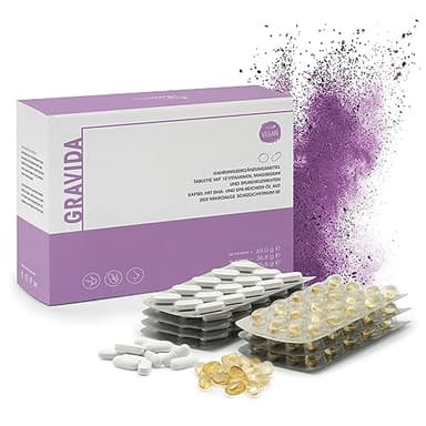 GRAVIDA Folsäure 800 µg VEGAN für Kinderwunsch, Schwangerschaft & Stillzeit - DHA EPA (Omega-3), Vitamin D & B12, 2-Monatspackung