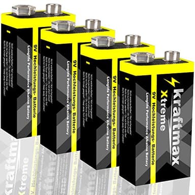 4er Pack kraftmax Xtreme 9V Block Hochleistungs- Batterien ideal für 10 Jahres Rauchmelder - 6LR61 9 Volt Longlife Blockbatterie mit maximaler Lebensdauer