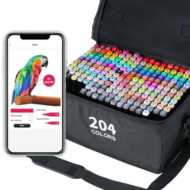 Vokiuler 200 Farben Marker Stifte, Alkohol Marker mit kreativer App, Twin Marker Set für Erwachsene, Künstler und Illustratoren, Als Geschenk mit Tragetasche