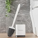 Waretary Klobürste Silikon,WC Bürste & Klobürstenhalter, Weiche und Flexible Toilettenbürste mit Langem Griff, Schnell trocknende Wandmontage & Stehend für Badezimmer (Weiß)