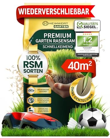 Heimwert Rasensamen schnellkeimend Sommer und Herbst All Saison - Grassamen - Rasensamen Sport und Spiel aus hochwertigster Gräser Mischung empfohlener RSM Sorten - 1kg für 40m2 Made in Germany (1kg)
