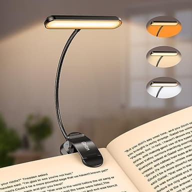 Gritin Leselampe Buch Klemme mit 19 LEDs, Buchlampe mit 3 Farbtemperatur Modi & 5 Helligkeit Dimmbar, USB Wiederaufladbare Klemmlampe, 360° Flexibel Leselicht für Nachtlesen ins Bett (Schwarz)