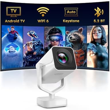 Smart Mini Beamer Android 11, Full HD 1080P 4K Unterstützt, Beamer Klein Projektor Tragbarer mit WiFi 6 und Bluetooth, 270° Drehung & Auto Trapezkorrektur, Portable Projector Handy für Phone/Laptop