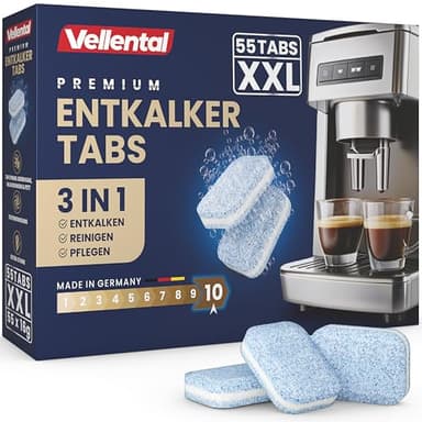 3-in-1 Entkalkungstabletten für Kaffeevollautomaten & Kaffeemaschinen (55 Stück) - Entkalkungs-Tabs für Delonghi, Siemens EQ-Serie, Jura, Krups, Bosch, Miele, Melitta, Krups, Tassimo, WMF