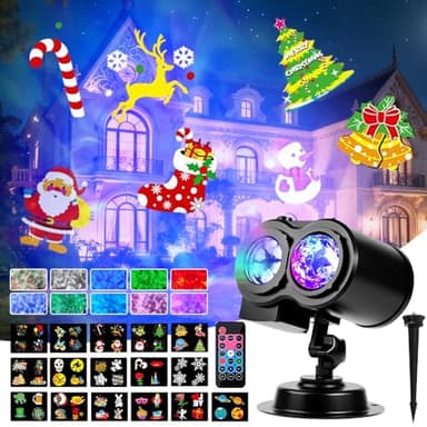 Projektor Weihnachten Outdoor,Projektorlampe Weihnachten mit Fernbedienung,2-in-1 3D Dynamische Projektor,mit 16 Folien 10 Ozeanwellen Effekt,180°-Verstellung,Beamer Deko für Wand Fenster Hof Party
