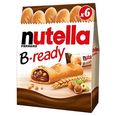 nutella B-ready – Knusprige Waffel mit cremiger Füllungund Weizencrisps – Außen knusprig, innen cremig – Leckerer Snack für unterwegs und zwischendurch – 1 Packung mit 6 Stück (132 g)