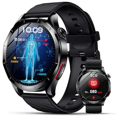 Lgnitek 2026 Neu Smartwatch Herren mit EKG/HRV/ΒΙυtzυcker/BMI/Harnsäure, 1,43" AMOLED Gesundheitsuhr mit 24H ΒΙυtdrυck SpO2 Apnoe Schlafmonitor SOS-Notruf Fitnessuhr für Android/iOS
