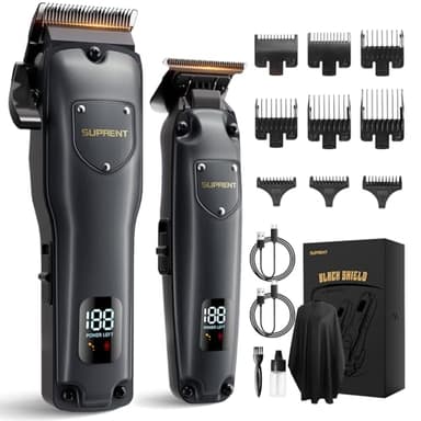 SUPRENT Haarschneidemaschine Set für Herren, Schnurlose Haarschneider Pflegesets, Friseur-Haarschere mit LED-Anzeige, Präzisions Haartrimmer Bartschneider für Männer (Grau)