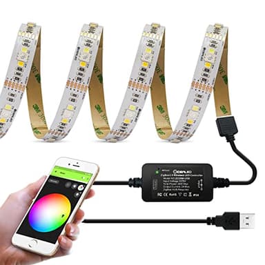 ZigBee 3.0 USB RGBWW LED Streifen Funktioniert mit Hub Bridge,Alexa Echo Plus für Smart App/Sprachsteuerung RGB Kaltweiß Warmweiß TV Atmosphäre Lichtleiste 5V Alexa LED Strip RGBCCT