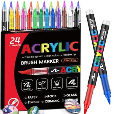 Aziool Acrylstifte Set 2025 Upgrade - Filzstifte Kinder & Acrylic Marker für Steine zum Bemalen, Leinwand, Keramik, Direkttinte Stifte für fotoalbum zum selbstgestalten (24 Farben)