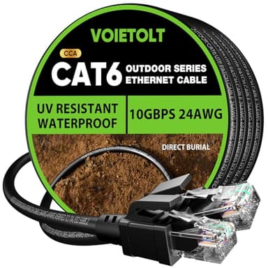 VOIETOLT Outdoor Cat 6 LAN Kabel 50meter, Außen Wasserdicht Direct Burial LLDPE UV Mantel - 24AWG 10Gbps Hochgeschwindigkeits Gigabit Ethernet Netzwerkkabel - CCA, UTP mit 40 Kabelbindern