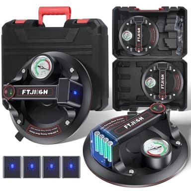 2er Elektrischer Saugheber inkl 4 Akku, 8" Akku Saugheber mit Nachsaugung, Manometer, Akku Vakuum Saugheber Max 500Kg, Saugheber Akku Fliesen für Fliesen, Marmor, Glas, EisenplatteSchiefer, Platten