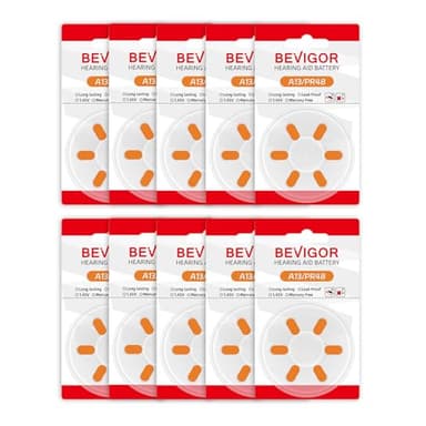 BEVIGOR Hörgerätebatterien 13 (60 Stück) - P13 PR48 ZL2 Luft-Zink Batterien für Hörgeräte, Quecksilberfrei & Langlebig