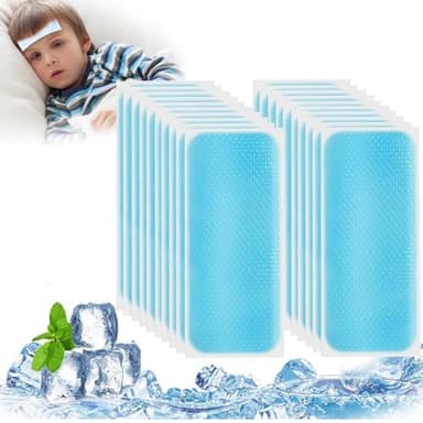 Fieberpflaster, 20 Stück Fieberpflaster für Kinder, Fieber-Kühlpads für die Stirn, Kühlpflaster, Hitzschlag-Kühlpflastern, kühlend und schmerzlindernd, für Fieberbeschwerden und Migräne