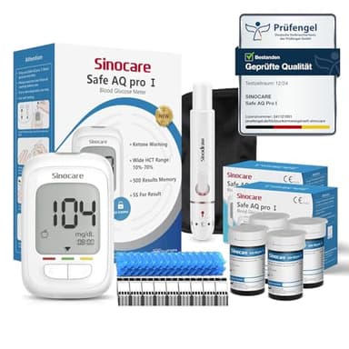 Blutzuckermessgerät Set mit Teststreifen 100, Zuckermessgerät Glucose Monitor mit 100 Lanzetten, Genaueste Silberelektrode, Keton-Warnung, mg/dL