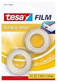 tesafilm doppelseitig im 2er Pack - Doppelseitiger Klebefilm für Fotos, Papier und leichte Kartonagen - transparent - 12 mm breit, 2 x 7,5 m