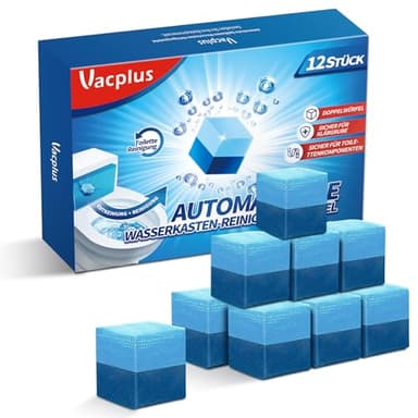 Vacplus WC Reiniger Duo-Aktiv Reinigungswürfel für Wasserkästen, 12 Stück, extra stark, verhindert Kalk & Schmutz