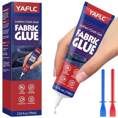 YAFLC Textilkleber permanent 75ml, Stoffkleber für Patch, transparenter Stoffkleber für Kleidung, permanent waschbar, Lederkleber für alle Stoffe, Baumwolle, Denim, Flanell, Polyester