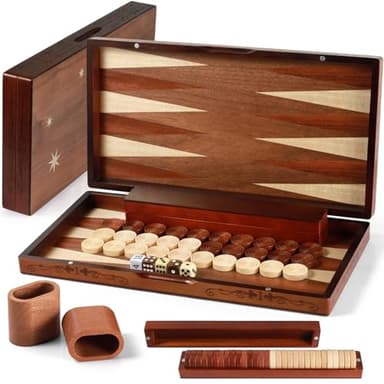 Handgefertigtes Backgammon-Set aus Holz, 40,6 x 38,9 cm, übergroße Teile, aufwendige Schnitzereien, Premium-Reise-Spielbrett für Erwachsene und Kinder