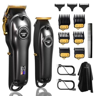 SUPRENT Haarschneidemaschine Professionelle und Trimmer- Haarschneider Set für Herren Zero Gap, Kabelloses Friseur Haarschneidemaschine Profi mit LED-Display (Schwarz)