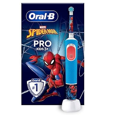 Oral-B Pro Kids Spiderman Elektrische Zahnbürste/Electric Toothbrush für Kinder ab 3 Jahren, inklusive Sensitiv+ Modus für Zahnpflege, extra weiche Borsten, 1 Aufsteckbürste, 4 Sticker, blau/rot