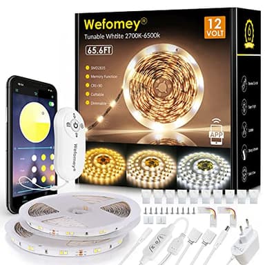 Led Strip 20m, Streifen 2700K-6500K 12V Lichtband Kaltweiß Warmweiß Flexibel DIY, Smart Selbstklebend Mit Fernbedienung und APP, Dimmbar, für Küche, Party, Schlafzimmer