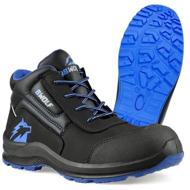 BWOLF Spire Arbeitsschuhe Herren S3 High Sicherheitsschuhe Herren S3 wasserdicht, ölbeständig, rutschhemmend mit 4x4 Grip Technologie mit ergonomischer Wechselsohle (HIS3Blau/Schwarz HI, 42)