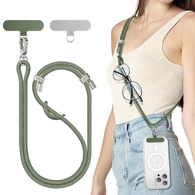 SURPHY Verstellbar Handykette Universal zum Umhängen, Stabil Handyband für Holiday, Outdoor, Reise, Phone Lanyard mit Robuste Haken Kompatibel mit alle Smartphones Kopfhörer, Armeegrün