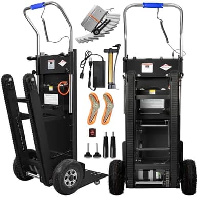 1250W Elektrische Sackkarre mit Gummiketten, Elektrischer Treppensteiger 900lbs Tragkraft, Treppen & Abstiege BewäLtigen, Schwere Treppensteiger mit Sicherheitsseil & Luftpumpe für Möbeltransportieren