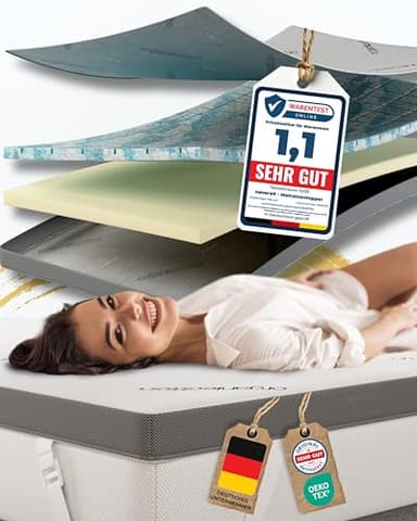 nøvera® Premium Gel Topper 90x200cm | Hohes RG 50 & H2/H3 | wolkenweicher 7-Zonen Matratzentopper 90x200cm | Oberstoff aus 100% Bio-Baumwolle | 7cm Matratzen Topper 90x200 | Luxus Matratzenauflage