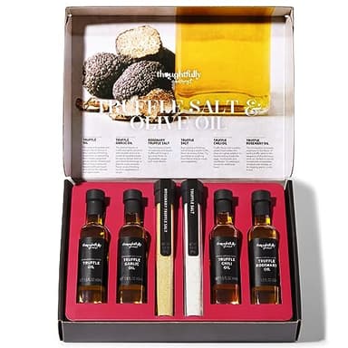 Thoughtfully Gourmet, Gourmet-Trüffelsalz- und Olivenöl-Geschenkset, enthält 4 erstklassige extra natives Olivenöl und 2 Trüffelsalze mit echten Trüffeln, Set aus 6 Produkten
