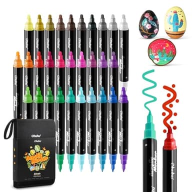 Ohuhu Acrylstifte, 30 Stück Wasserfest Lichtecht Hohe Opazität Permanent Doppelspitze (Feine & Runde) Acrylic Marker - Acrylmarker für Steine Bemalen Zeichnen Holz Glas Keramik Ostereier Kürbis