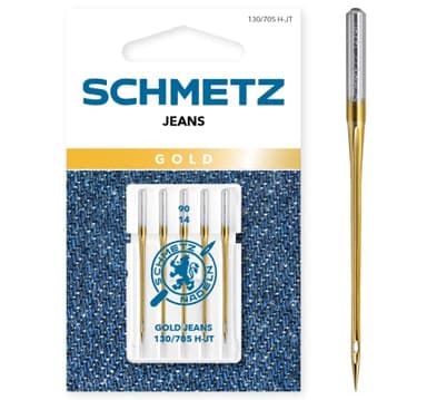 SCHMETZ | 5 Nähmaschinennadeln | Gold Jeans | 130/705 H-JT | Nadeldicke 100/16 | Geeignet für das Vernähen von Jeans und ähnlichen Stoffen | auf jeder gängigen Haushaltsnähmaschine einsetzbar