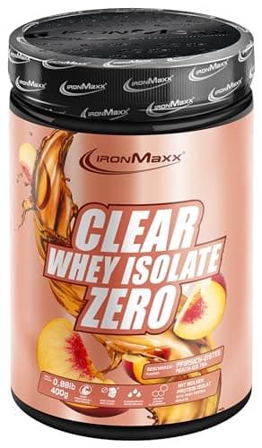 IronMaxx Clear Whey Isolate Zero - Peach Ice Tea 400g Dose | Klarer Molkenprotein-Isolat ohne Zucker | Laktosefreies Clear Protein | Protein Limonade mit fruchtig-erfrischendem Geschmack
