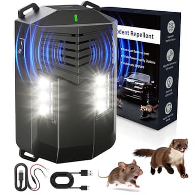 Marderschreck Auto Ultraschall Marderabwehr mit Blitzlicht, Mäuse Vertreiben Marderschreck Dachboden, Mäuseabwehr Batteriebetrieben mit 12V Autobatteriekabel&USB Effektiver, Mäuseschreck für Haus, KFZ