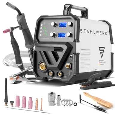 STAHLWERK Schweißgerät 3-in-1 Kombi MTM-200 ST - Inverter mit 200 A, WIG, MIG/MAG, MMA, synergischer Drahtvorschub, 4-Rollen-Antrieb, HF-Zündung, Fülldraht geeignet, für Stahl & Dünnblech
