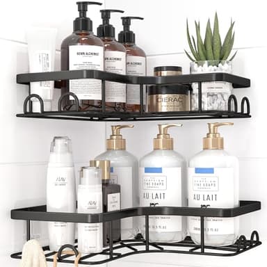 Kitsure Duschablage Ohne Bohren - 2 Stücke Rostfreies Duschgel Halterung Ohne Bohren Duschablage Ecke Mit 4 Haken Seifenschale Und Rasiererhalter, Langlebiges Duschregal Ohne, Schwarz