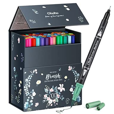 Ohuhu 100 Farben Filzstifte, Dual Brush Pen Set mit Doppelspitze (Pinsel & Fineliner), wasserbasierte Stifte für Erwachsene – Ideal für Bullet Journal, Kalligraphie Mandala, Maui Serie
