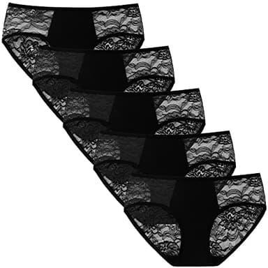 INNERSY Slip Damen Spitze Unterhosen Schwarz Sexy Unterwäsche Schlüpfer Baumwolle 5er Pack (XL, 5 Schwarz)