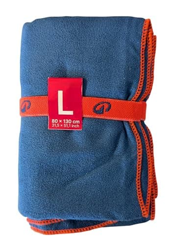 Nabaiji Mikrofaser Sport und Reise Handtuch mit integriertem Packriemen Größe L 80x130cm Petrol/blau/orange