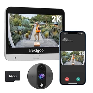 Bextgoo 2K Türspion Türklingel mit Kamera WLAN mit 64GB Speicherkarte, Video Türklingel mit Kamera mit 4,3 Zoll Farbbildschirm, 8000mAh Akku, 170° Betrachtungswinkel, Intelligente Bewegungserkennung
