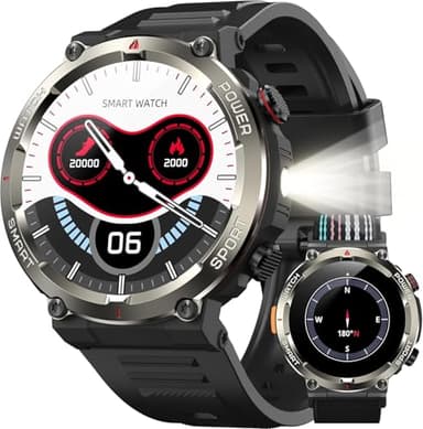 IOWODO Smartwatch Herren 2025 |100 Tage Akku & Beleuchtung | IP68 Wasserdicht & Kompass | Bluetooth-Telefonie |100+ Sportmodi | 24/7 Herzfrequenz & Schlafanalyse | Für Android/iOS