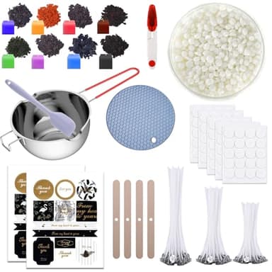 Scentoria Kerzen Selber Machen Set, Kerzenherstellung Kit, Wachsschmelztopf und 90 Kerzendochte, 400g Sojawachs, 8 Kerzenfarbe, Docht Halter, Docht Aufkleber, DIY Kerzen für Erwachsene und Kinder(C)