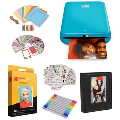 KODAK Step Sofortbilddrucker mit Bluetooth/NFC, Zink-Technologie App für iOS und Android (Blau) Geschenkpaket