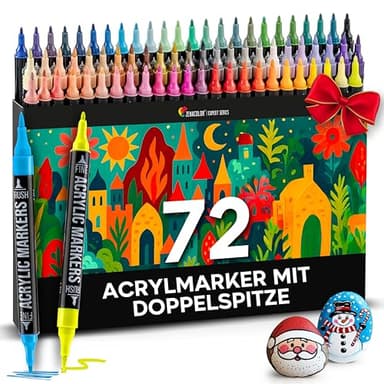 Zenacolor - 72 Farben Acrylstifte für Steine Wasserfest - mit Doppelspitze - Feine und Pinsel - Für Verschiedene Oberflächen Geeignet - Multimarker Acryl