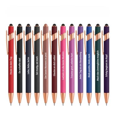 kander Kugelschreiber Hochwertig, 12 Stück Druckkugelschreibe 2 in 1 Ergonomische Kugelschreiber mit Touchpen, 12 Farben Kugelschreibers Schreibstift Büro, Home Office, Schule(Schwarze Tinte)
