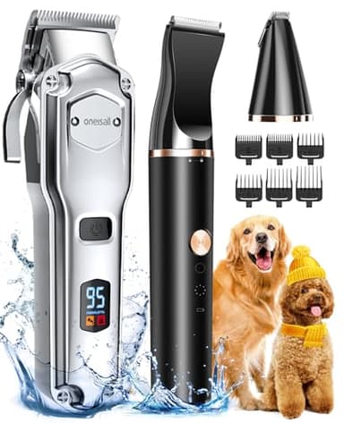 oneisall 3 in 1 Hundeschermaschine dickes/dichtes Fell, Profi Hochleistungs-Hundehaarschneidemaschine Set, Leise Schermaschine für kleine und große Hunde, Katzen und Haustiere (Silber 3in1)